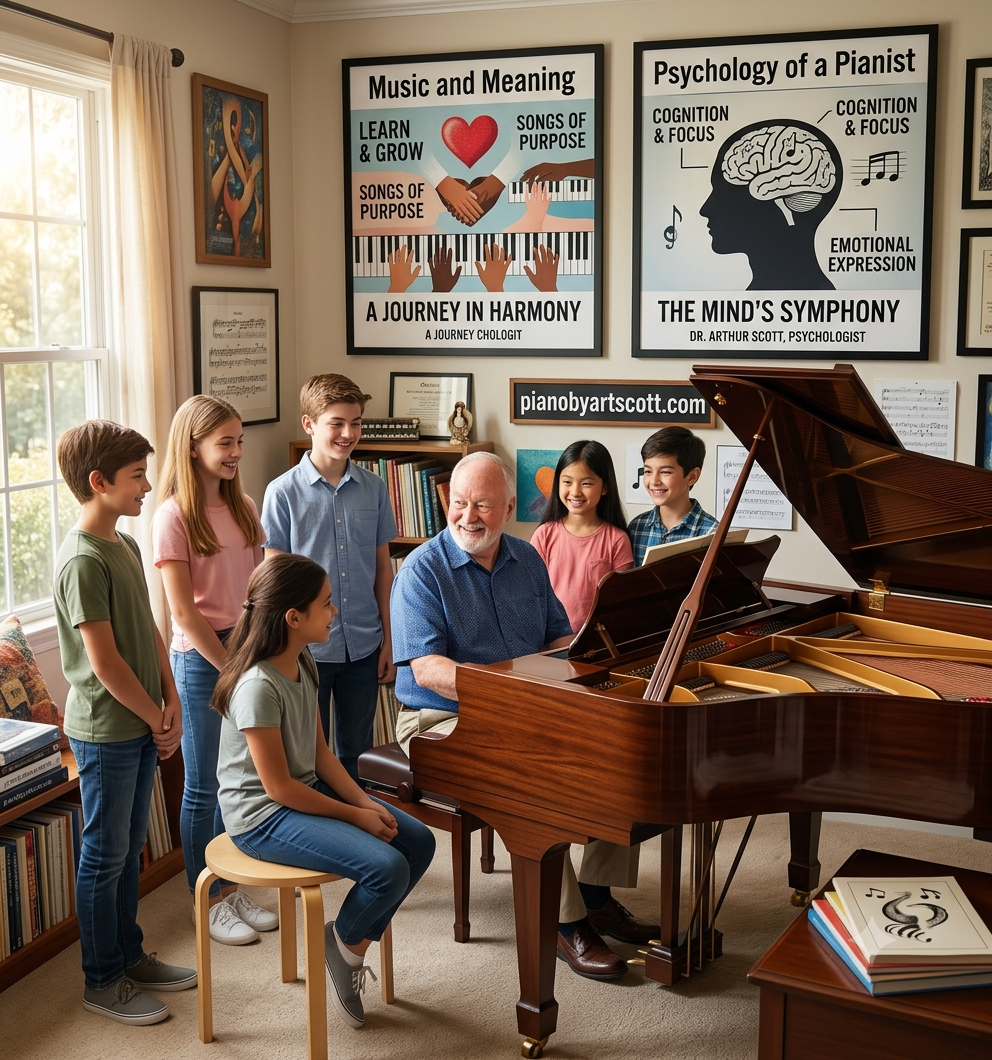 Dr. Arthur George Scott teaching piano to students