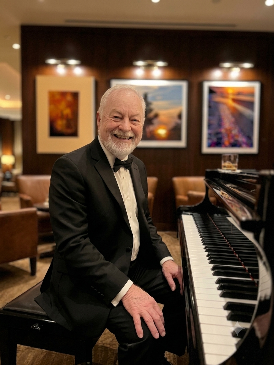 Dr. Arthur George Scott at the piano in formal attire